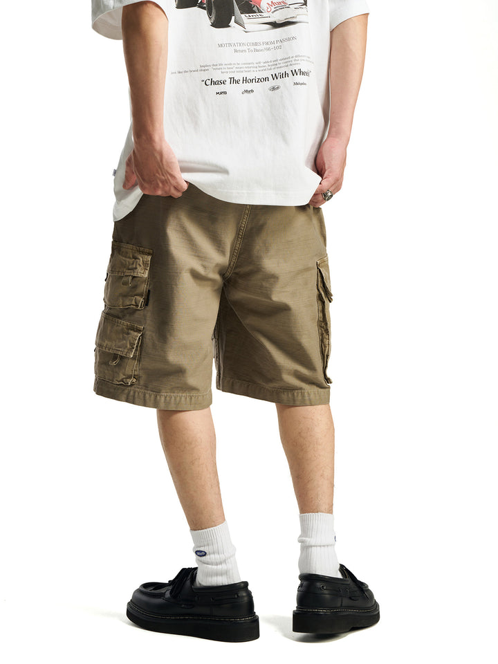 Vintage Patchwork Multi-Pocket Cargo Shorts