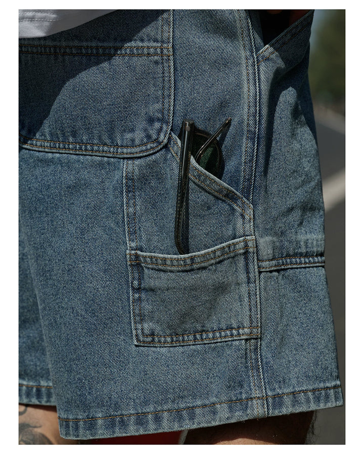 Washed Denim Cargo Shorts
