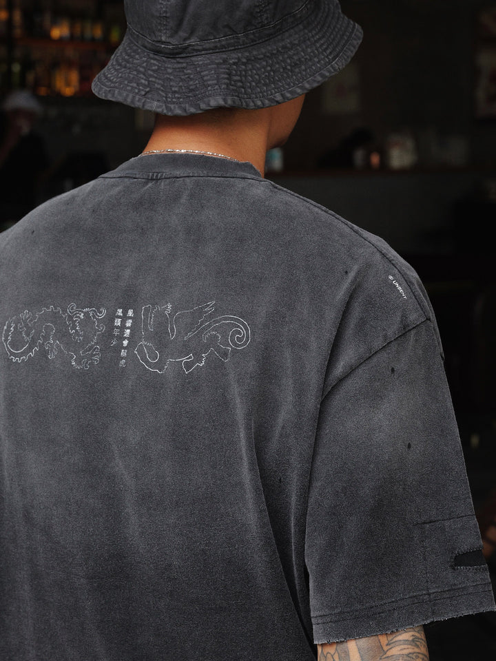 Acid Washed Oriental Print Tee