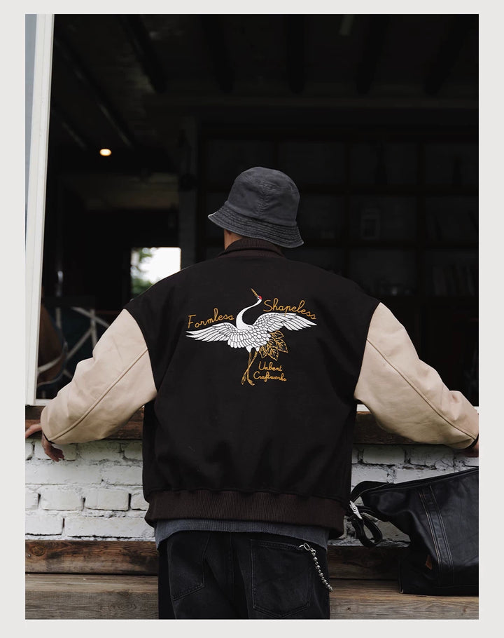 Crane Embroidered Baseball Jacket