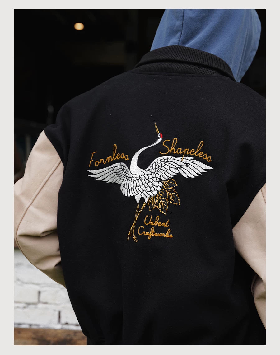 Crane Embroidered Baseball Jacket
