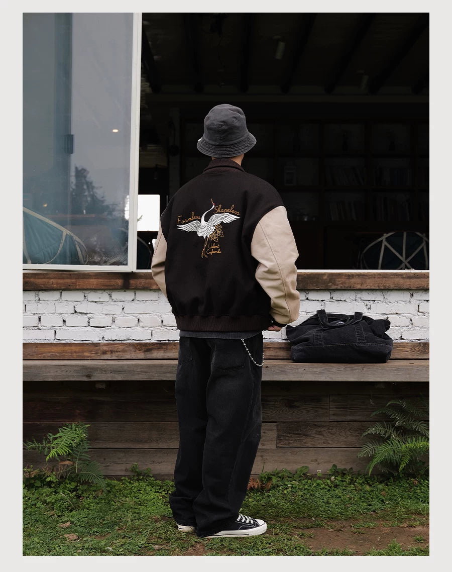 Crane Embroidered Baseball Jacket