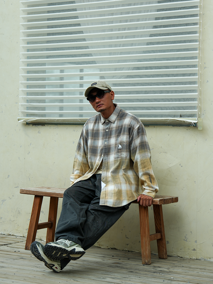 LAPIVIMA FADE GRADIENT PLAID OVERSIZED SHIRT