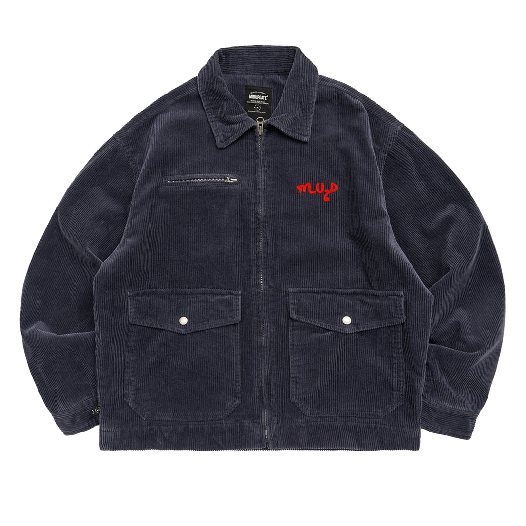 Washed Distressed Corduroy Embroidered Lapel Jacket