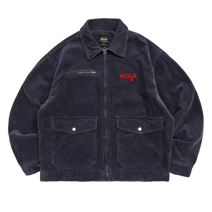 Washed Distressed Corduroy Embroidered Lapel Jacket