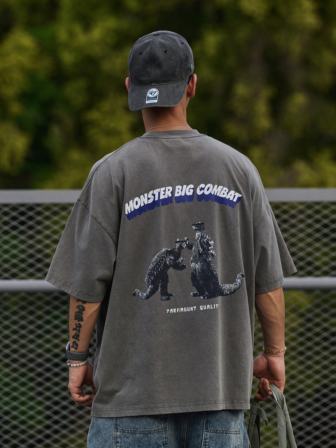 Washed "Monster War" Print Tee