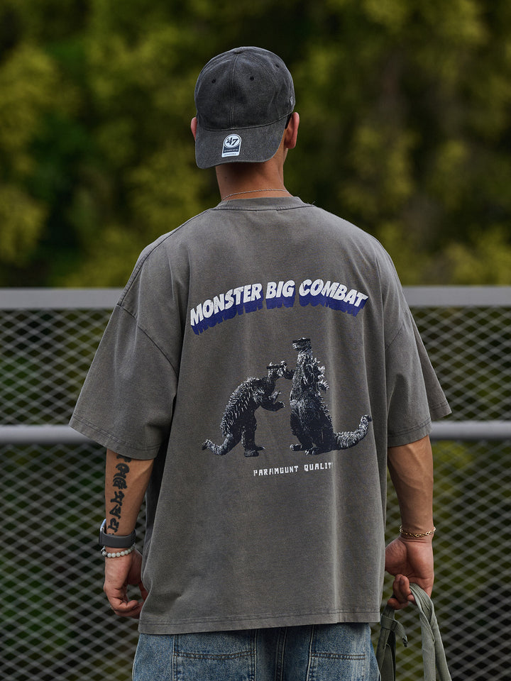 Washed "Monster War" Print Tee