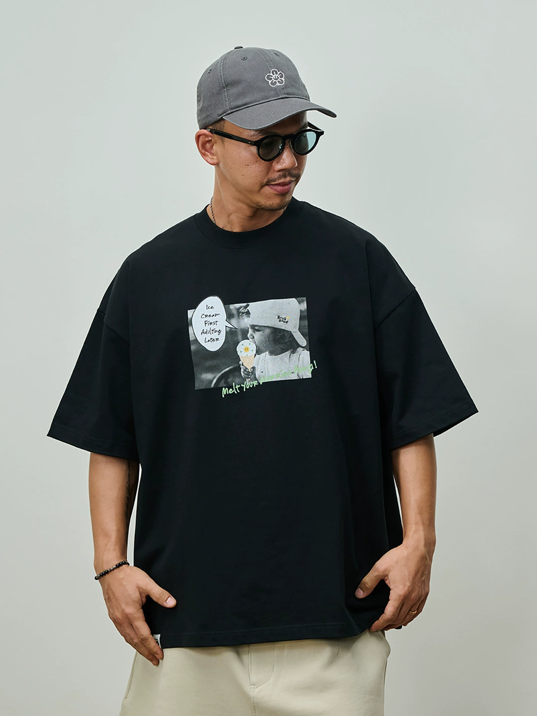 Broshood x JoeNg collaboration series "Ice Cream" Flower Print Tee