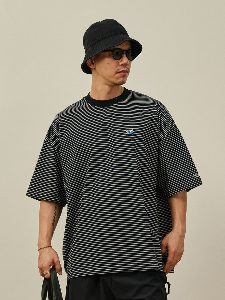 Embroidered Pinstripe Tee