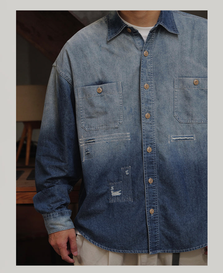 Washed Distress Denim Shirt