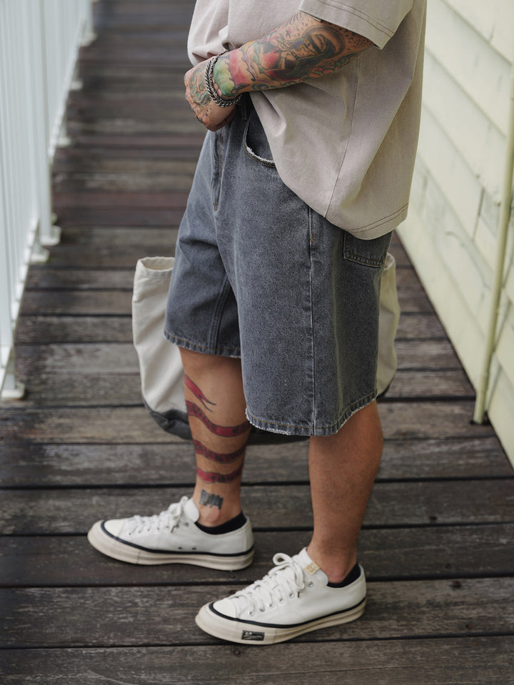Washed Denim Shorts