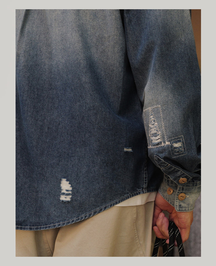 Washed Distress Denim Shirt