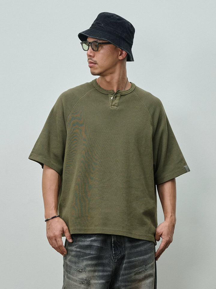 Acid Wash Waffle Henley Tee