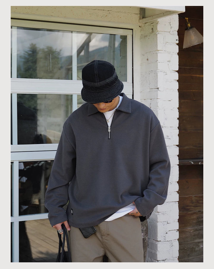 Half-Zip Lapel Long Sleeve