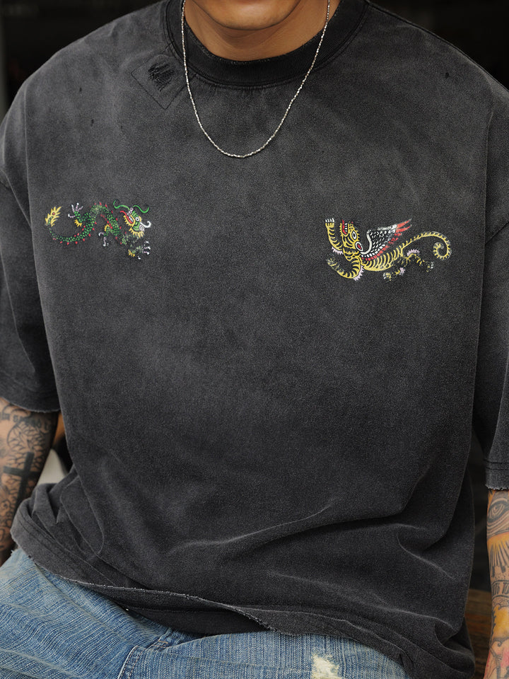 Acid Washed Oriental Print Tee