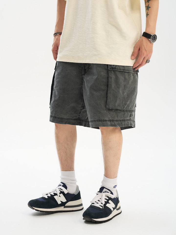 Vintage Washed Drawstring Cargo Shorts