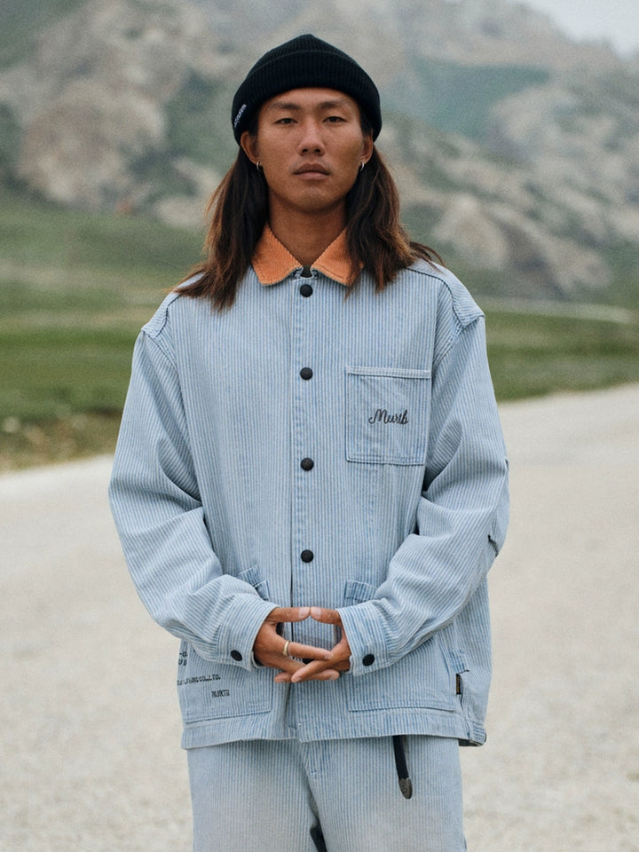 Washed Distressed Vintage Pin Stripe Jacket