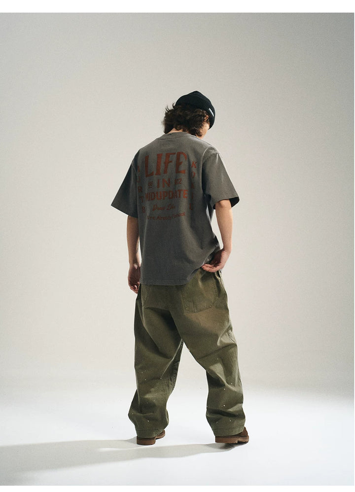 MU557 Retro Color Block Graphic Letter Tee