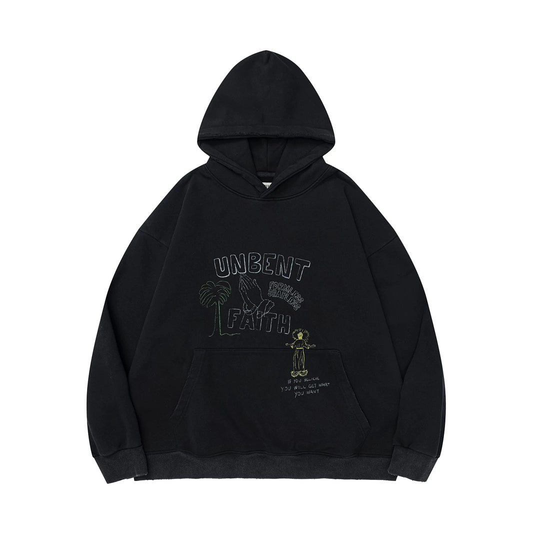 Washed Print Fleece Hoodie