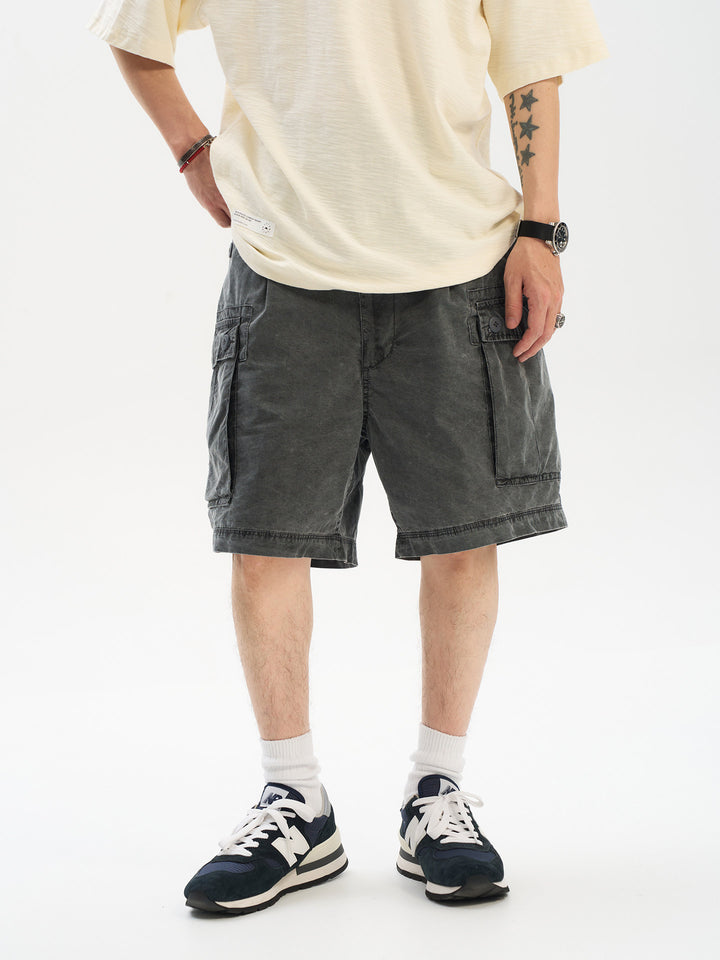 Vintage Washed Drawstring Cargo Shorts
