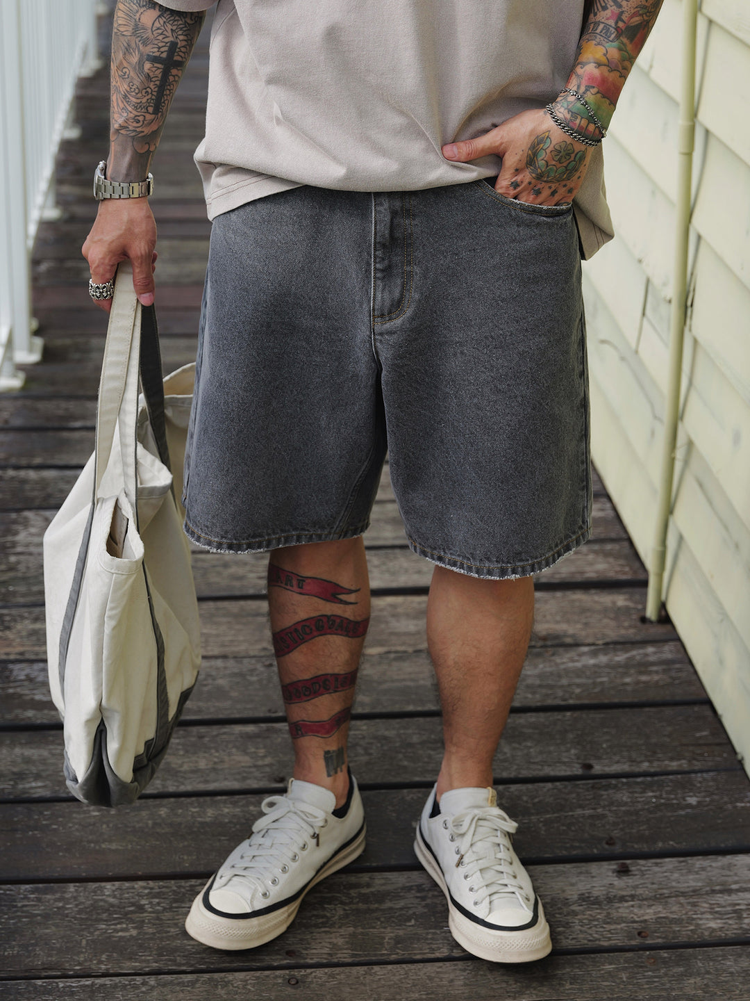 Washed Denim Shorts