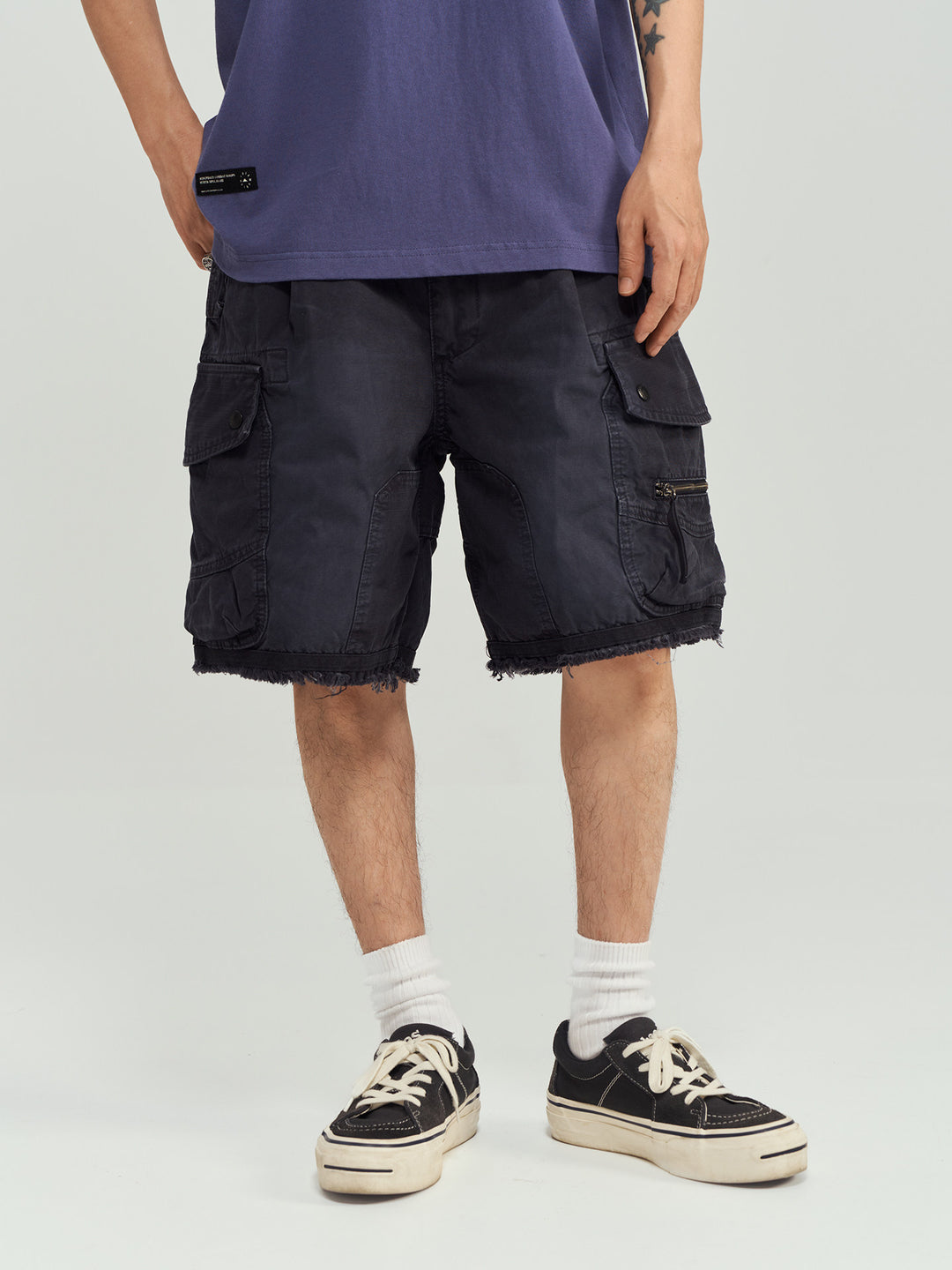 Vintage Washed Raw Hem Cargo Shorts