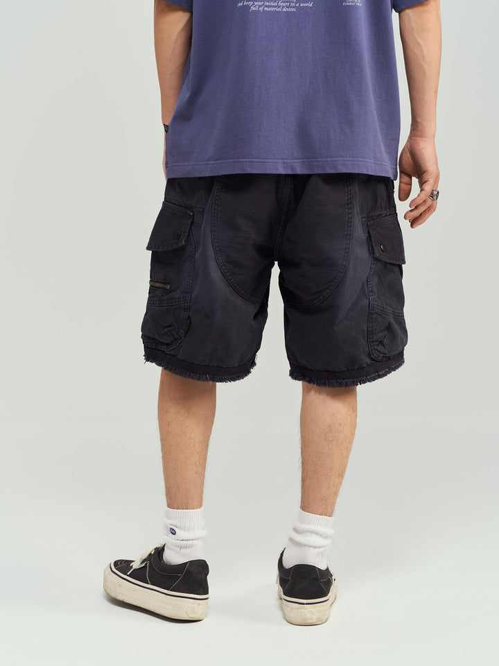 Vintage Washed Raw Hem Cargo Shorts