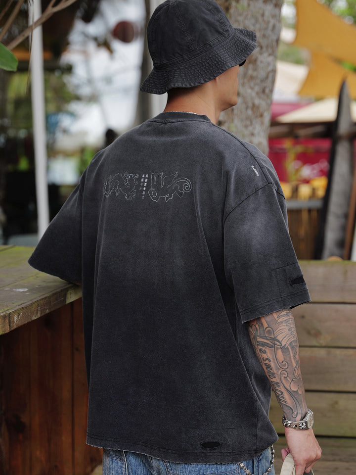 Acid Washed Oriental Print Tee
