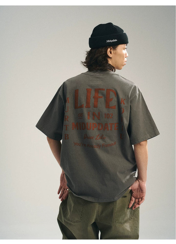 MU557 Retro Color Block Graphic Letter Tee