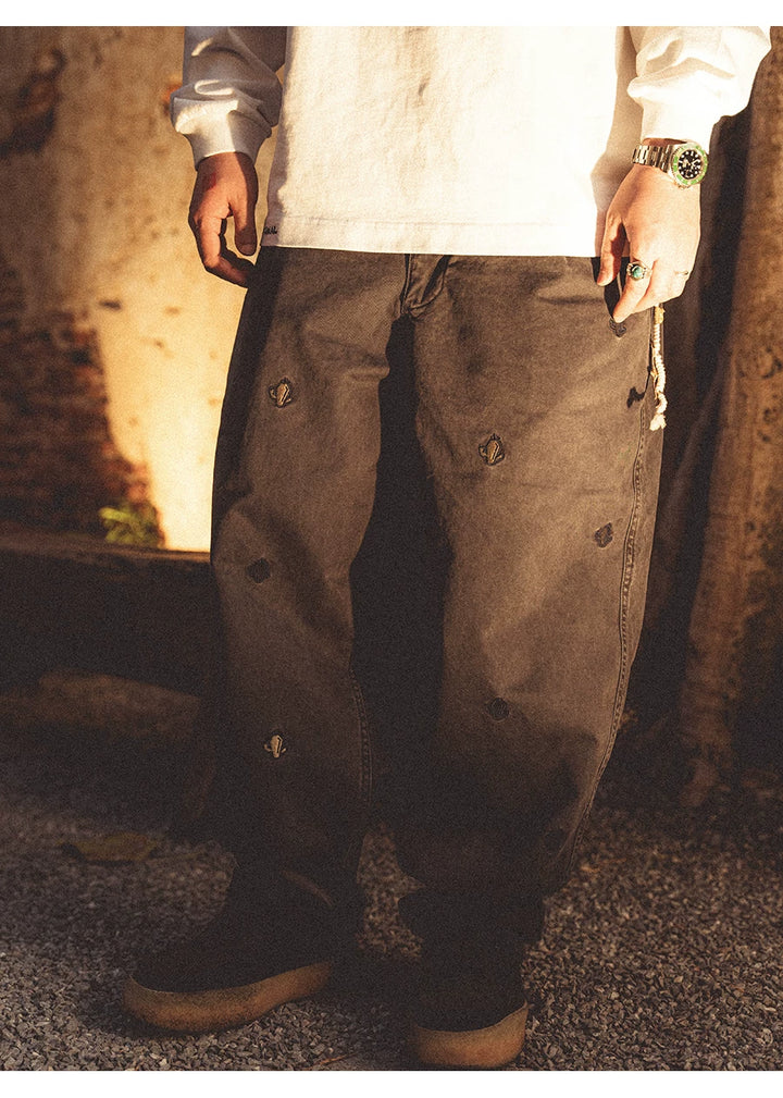 MUP120 Vintage Cactus Embroidered Chinos