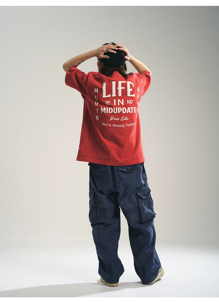 MU557 Retro Color Block Graphic Letter Tee