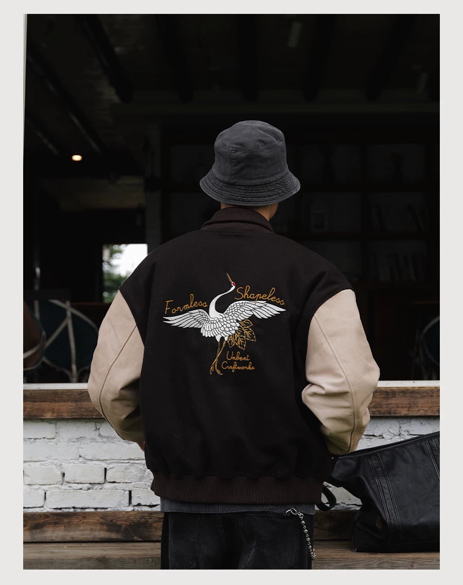 Crane Embroidered Baseball Jacket