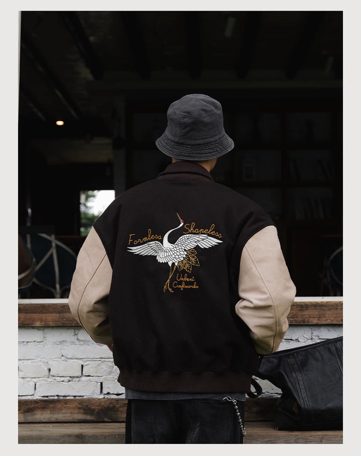 Crane Embroidered Baseball Jacket