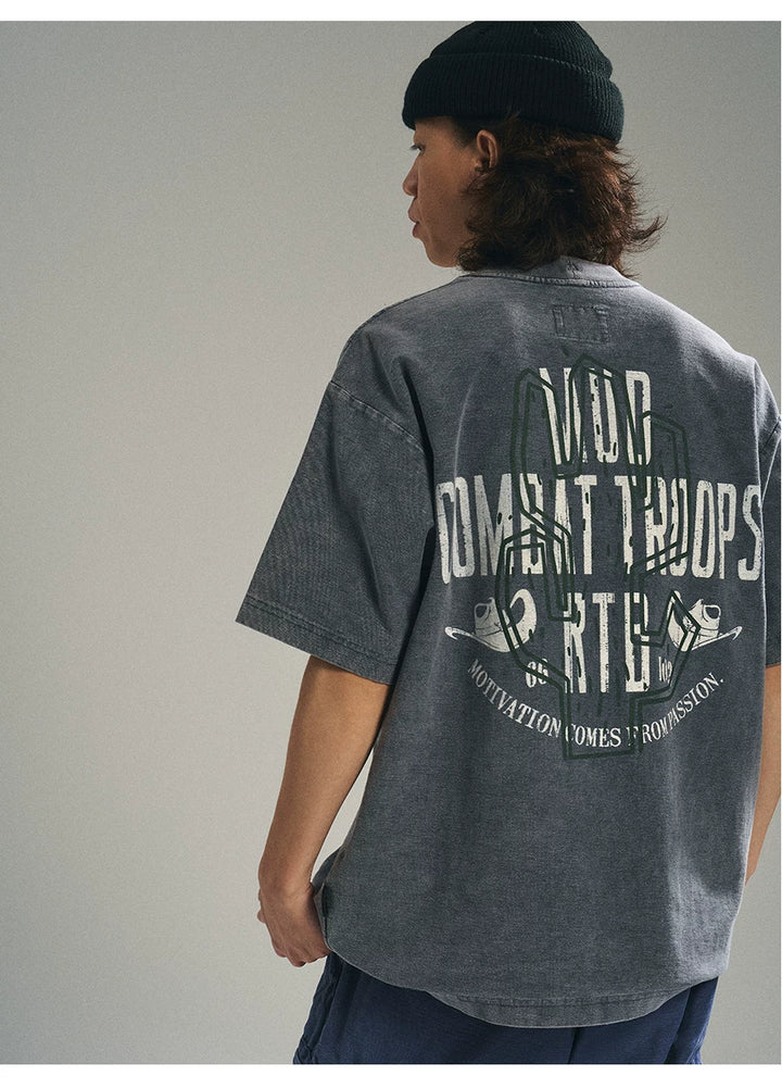 MU567 Vintage Washed Cactus Print Tee