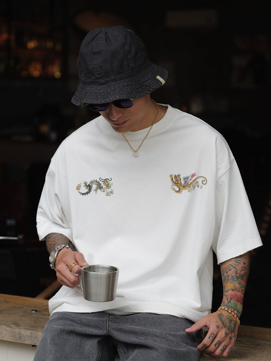 Acid Washed Oriental Print Tee