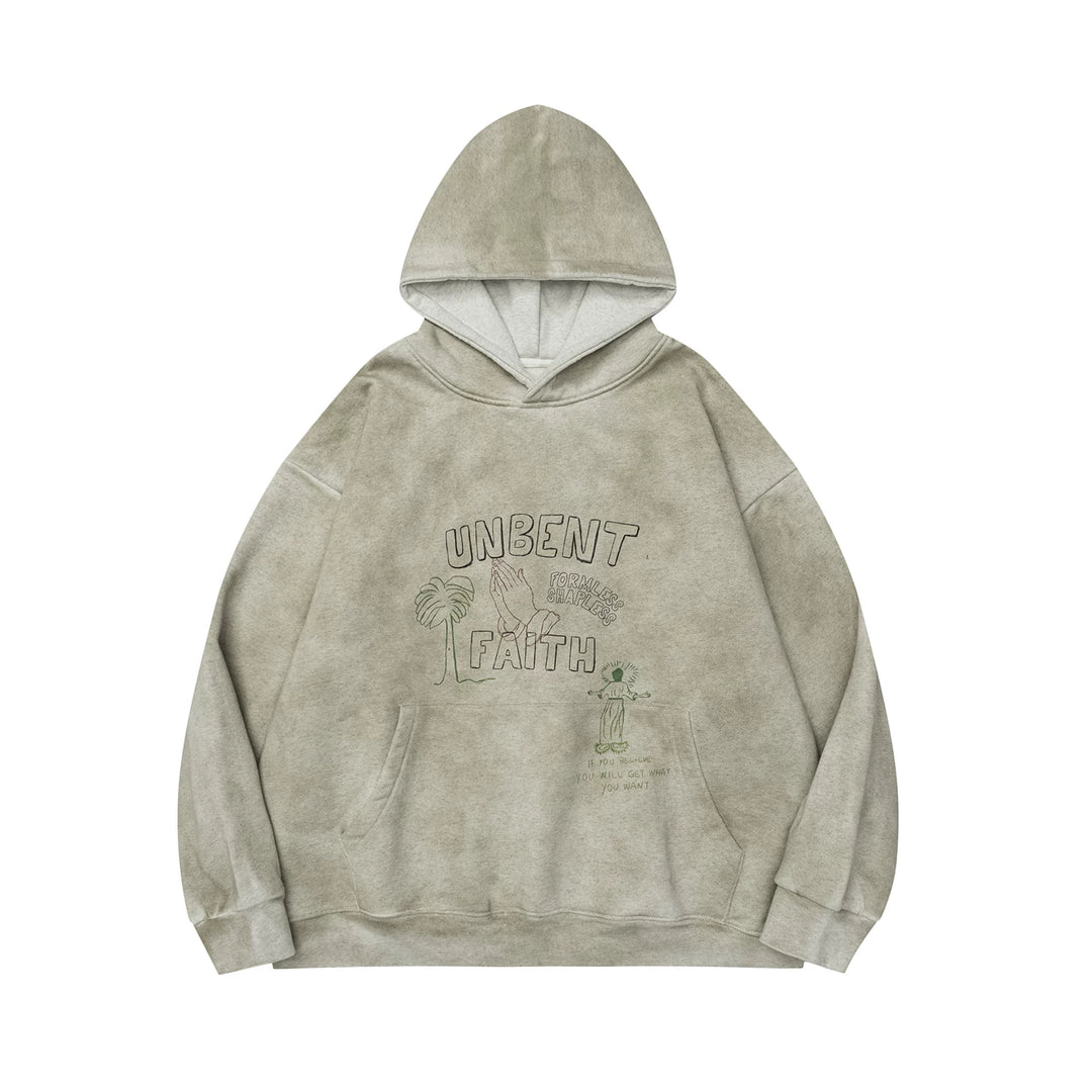Washed Print Fleece Hoodie
