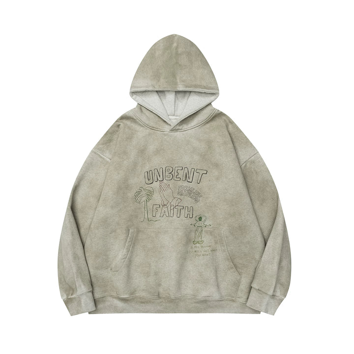 Washed Print Fleece Hoodie
