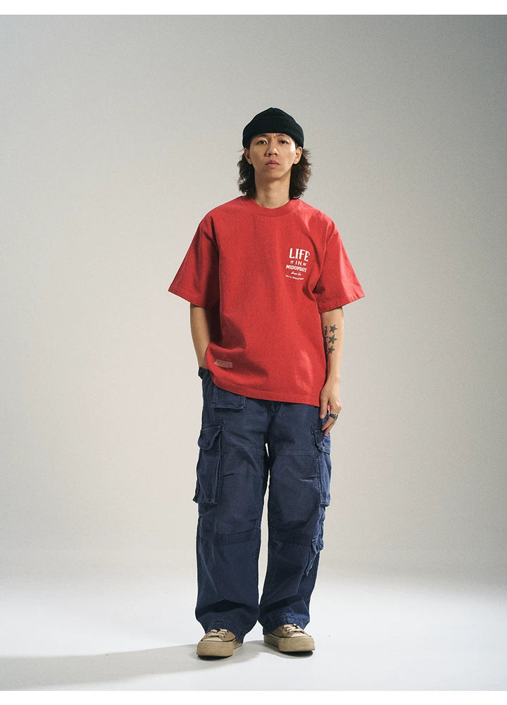 MU557 Retro Color Block Graphic Letter Tee