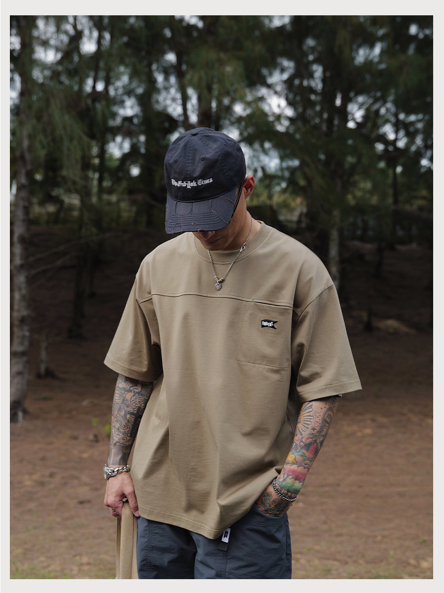 Embroidery Logo Cut &amp; Sew Pocket Tee