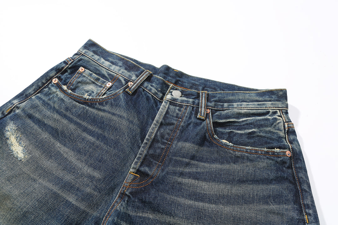 16oz Made in Japan Washed Distress Jeans